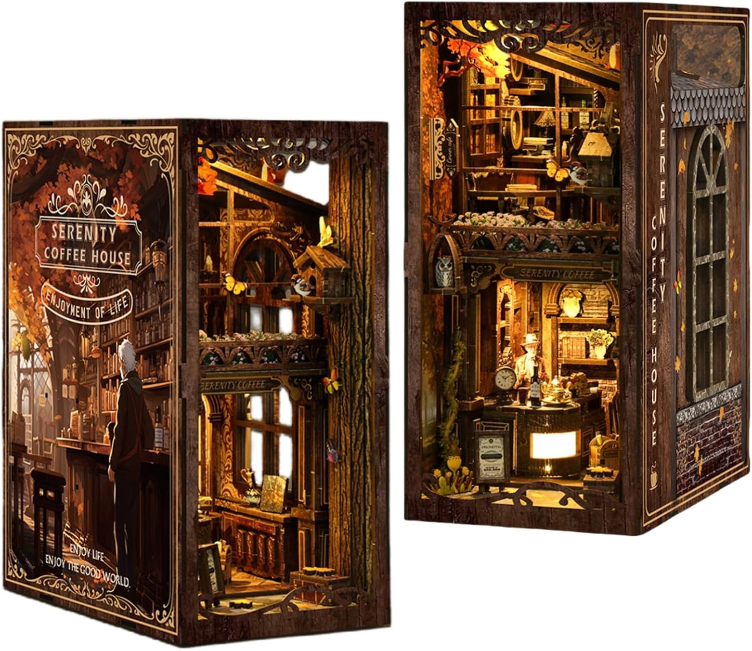 DIY Book Nook Kit - Tranquil Jungle Café - Serenity Coffee House - 3D Puzzle, Assembly Bookend for Adult