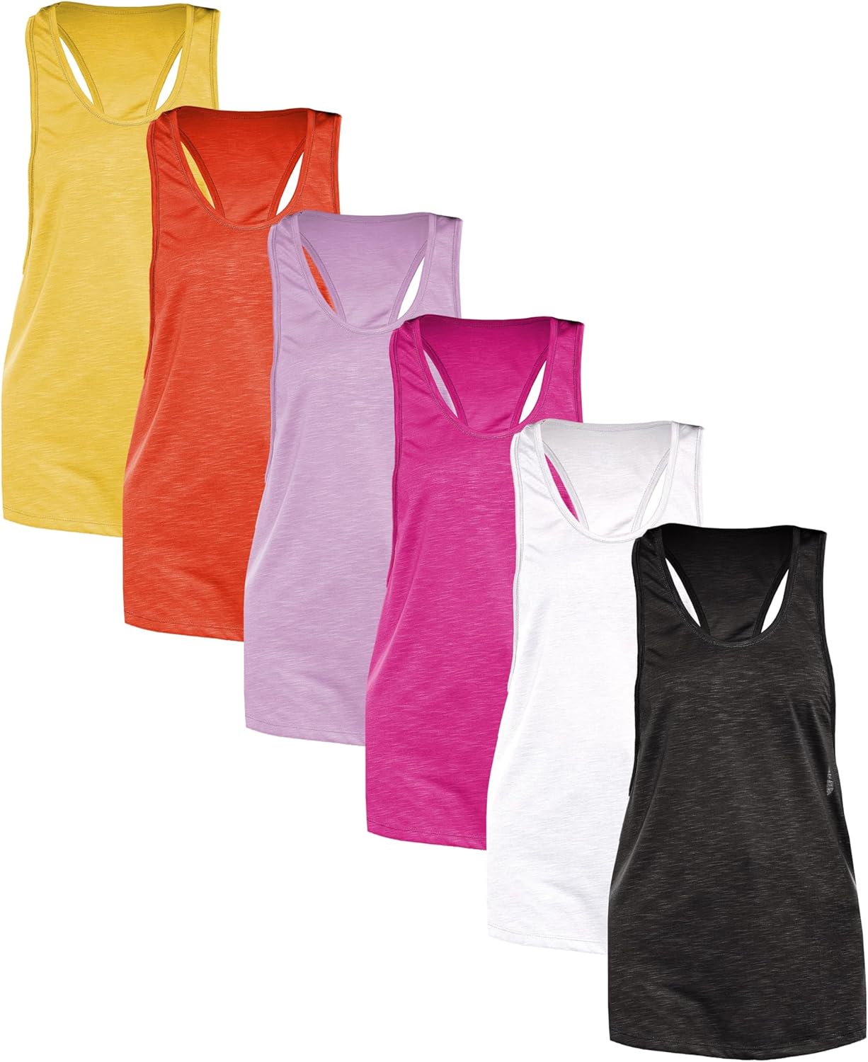 Sexy Basics Womens 6 Pack Active Sport Wide Arm-Hole Loose Fit Work Out Racer Back Tank Tops Small 6 Pack - Black-white-yellow-red-fuschia-lavender size 3XL