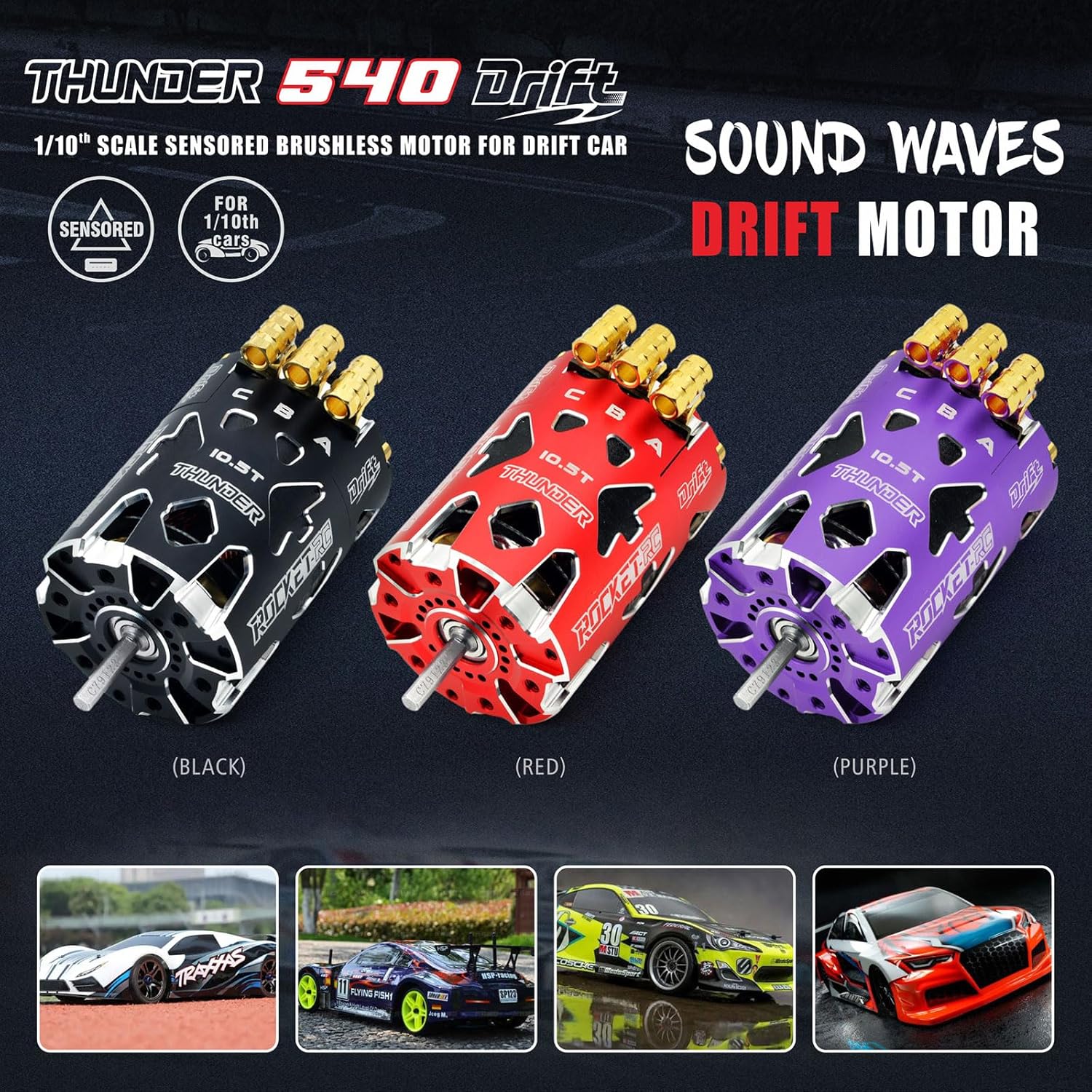 Surpass Hobby 10.5T Brushless Motor Thunder Power 540 Drift Sensored Motor for 1/10th RC Car (Purple 10.5T)