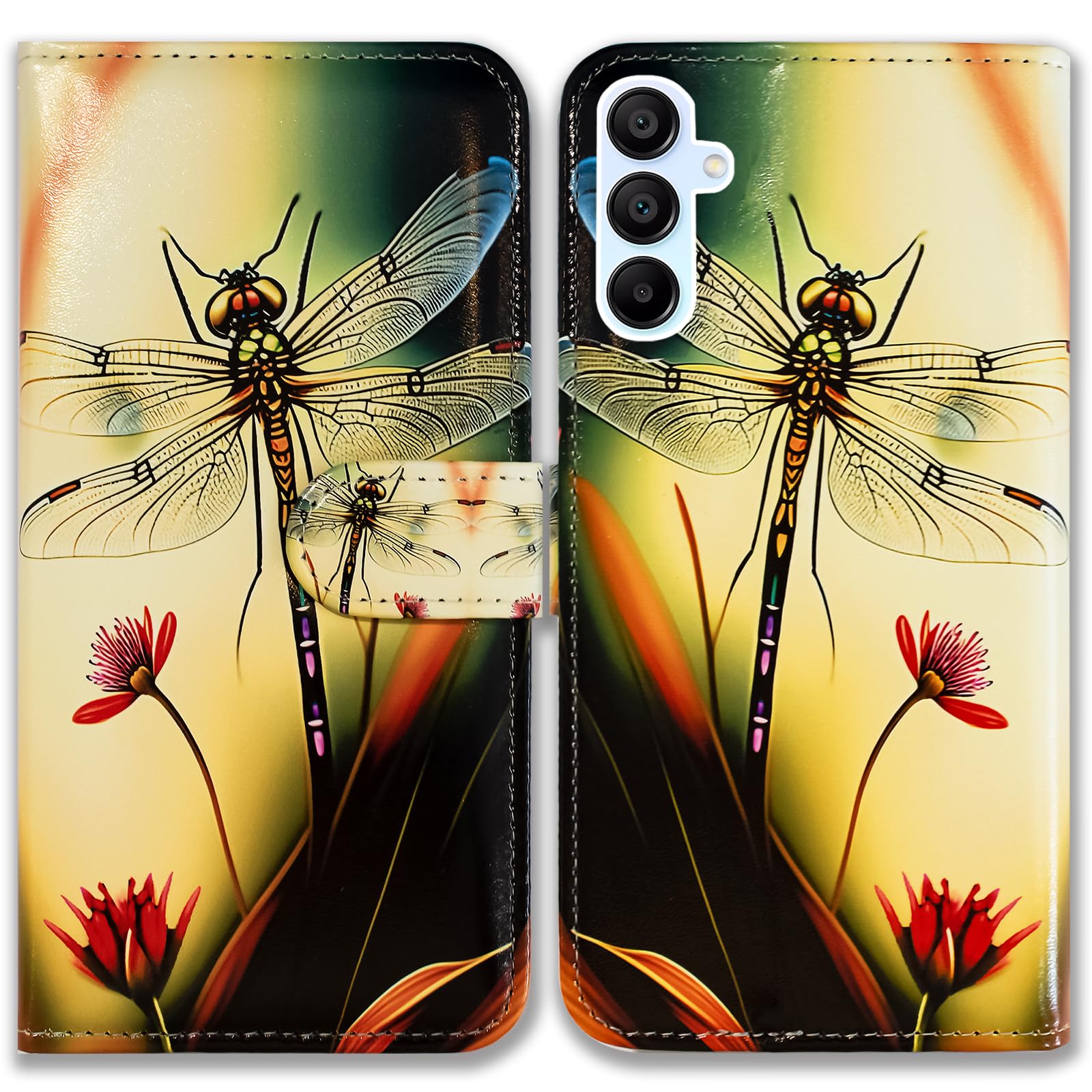 Bcov Case for Galaxy A35 5G,Colorful Dragonfly Style Leather Flip Phone Case Wallet Cover with Card Slot Holder Kickstand for Samsung Galaxy A35 5G
