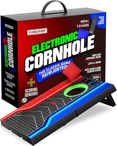 Juego de tablas de cornhole electrónicas, puntuación automática, incluye 1 tablero de cornhole, 1 control remoto y 8 bolsas de frijoles, juegos para
