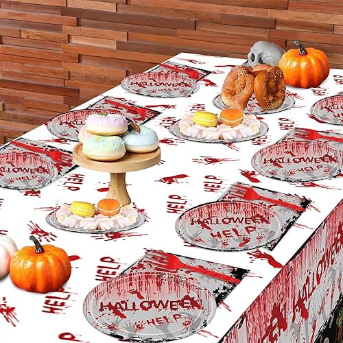 Miniatura 4 de Juego de vajilla para fiesta de Halloween, suministros para 24 invitados para fiestas infantiles de Halloween, desechables, platos sangrientos,