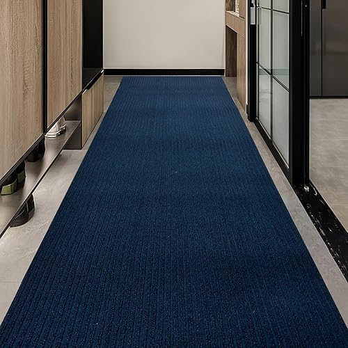 Miniatura 9 de Tough Collection - Rollo de alfombra, gris, marrón, azul, de 69 cm o 91 cm de ancho, goma antideslizante en la parte inferior, Sintético, Azul
