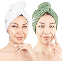 Vista 25 de American Soft Linen Toallas de pelo 100 % algodón para mujer, gorro de toalla de pelo, turbante de algodón para cabello largo y rizado Beige