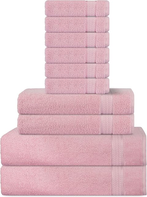 Sweet Needle Super Soft 600 GSM Cotton Towels Set, Pink - 2 Bath Towel, 2 Hand and 6 Wash/Face - Double Pile, Absorbent & fluffy for Bathroom accessories, Shower & Daily Use (10 Pieces Bales)