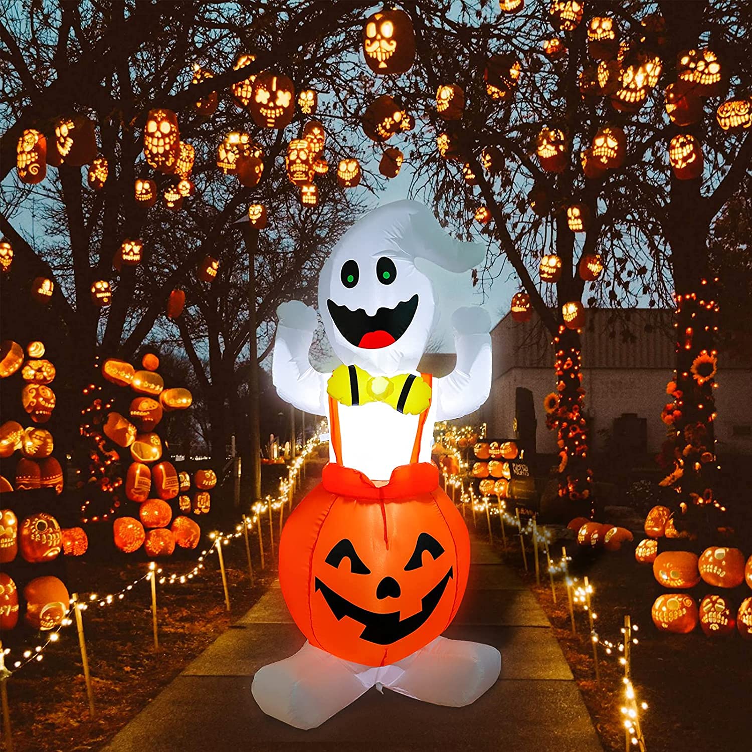 N – A Halloween gonfiabile, zucca, fantasma, fantasma, decorazione a forma di zucca, fantasma, Halloween, integrata, a LED, lanterna a zucca, fantasma, gigante, per giardino, cortile