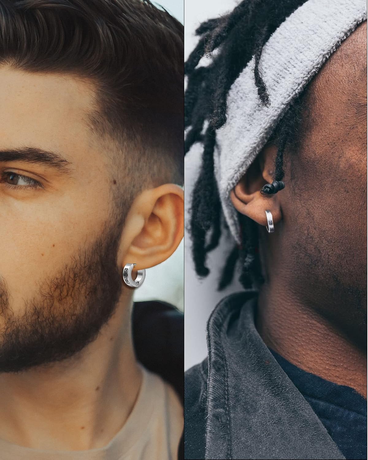 15 Pairs Stainless Steel Drop Earrings Round Dangle Earrings Hoop Huggie Long Chain CZ Piercing Stud Earrings Set for Men Women Silver Black Tone - Image 4