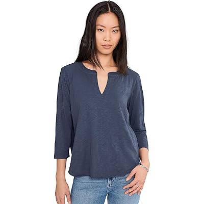 Mod-o-doc 3/4 Sleeve Split Neck Mandarin Tee sailor blue