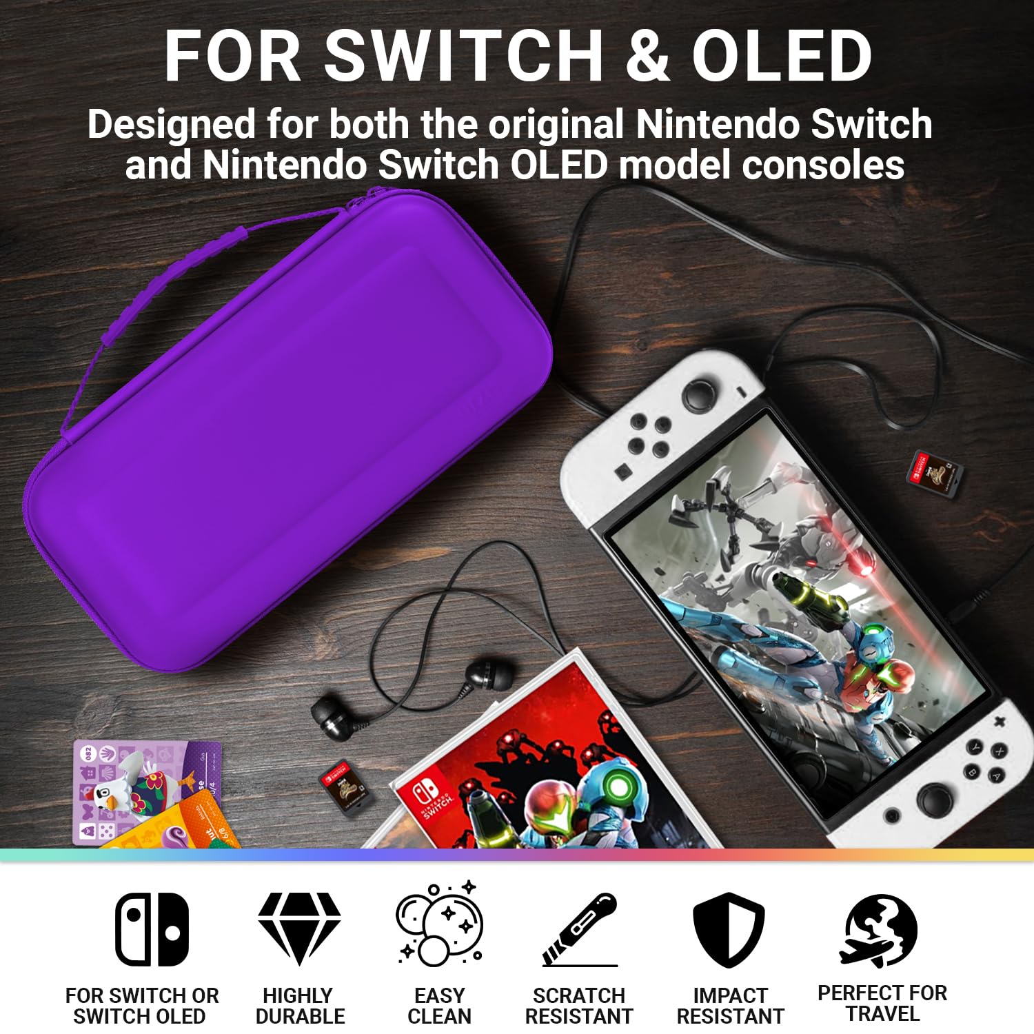 Orzly Custodia da Viaggio Nintendo Switch - Guscio Protettivo Portatile per Console e Accessori del Nintendo Switch - Porpora