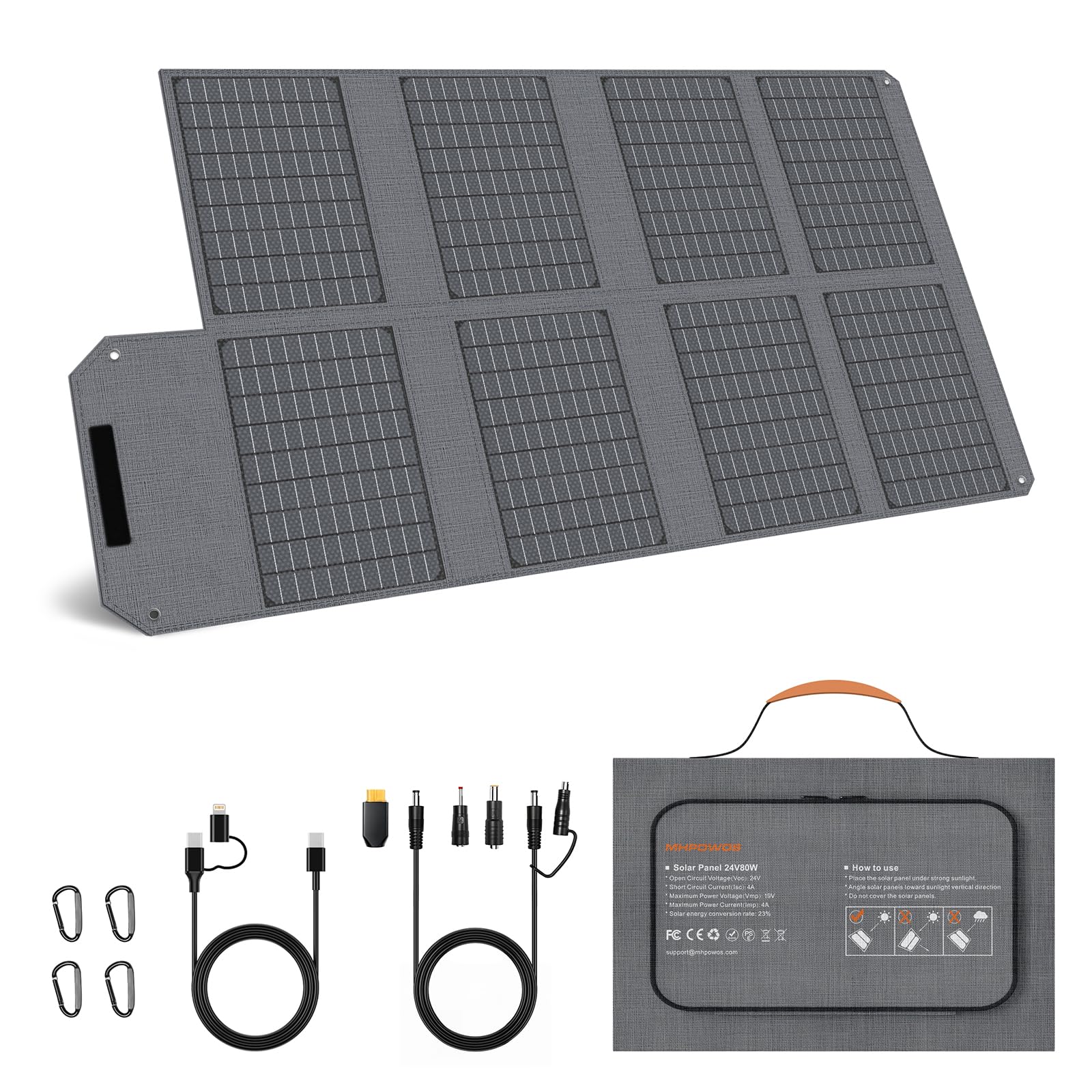 80W Portable Solar Panel Charger with USB C, USB A and DC Outputs