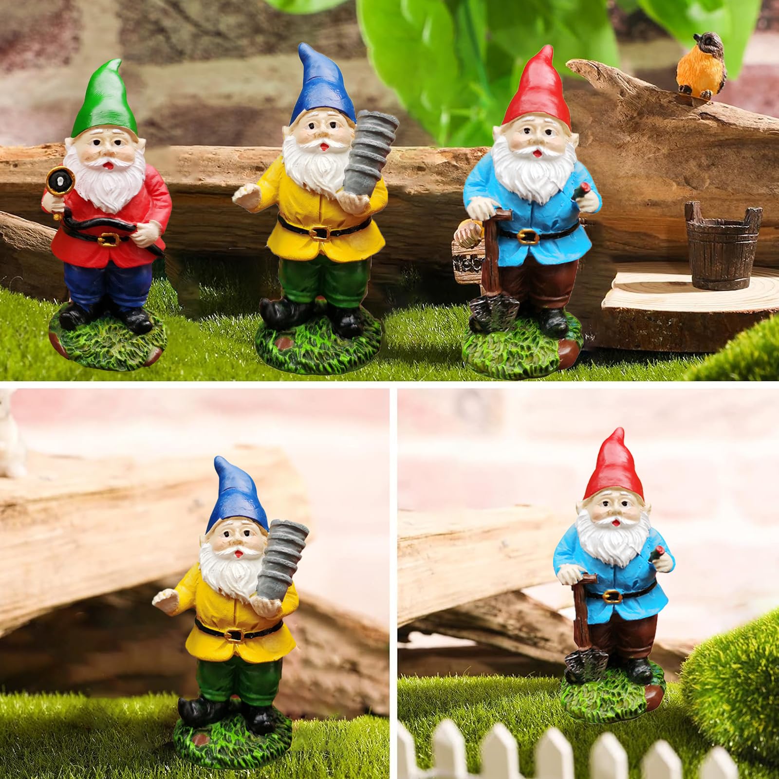 JIUMO Miniature Gnome Figurines 3 Sets Small Gnomes Sets for Fairy