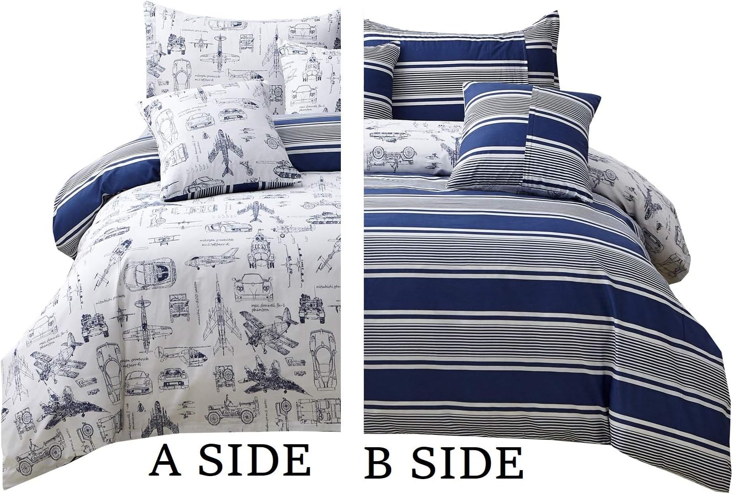 Brandream Boys Duvet Cover Set Queen Size Cars Vehicle Helicopter Aircraft Bedding Sets for Kids Teen Boy Children 100% Cotton (No Comforter Included)