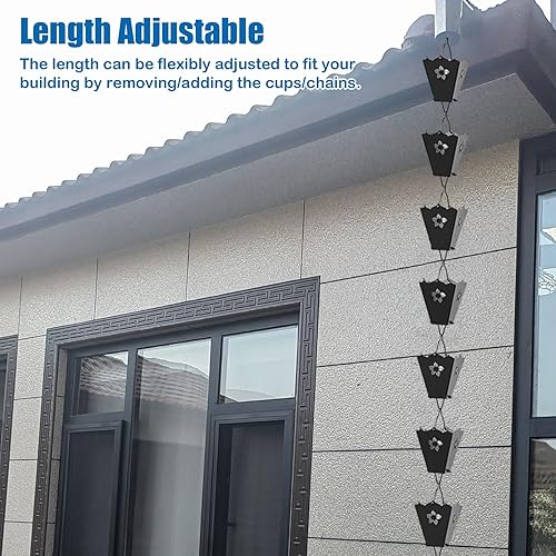 Miniatura 5 de XYWGBMS Large Rain Chains for Heavy Rain, Black Aluminum Gutter Downspouts Diverter Outdoor Decor, Square Rain Catcher Chain Adjustable Length,2.6m