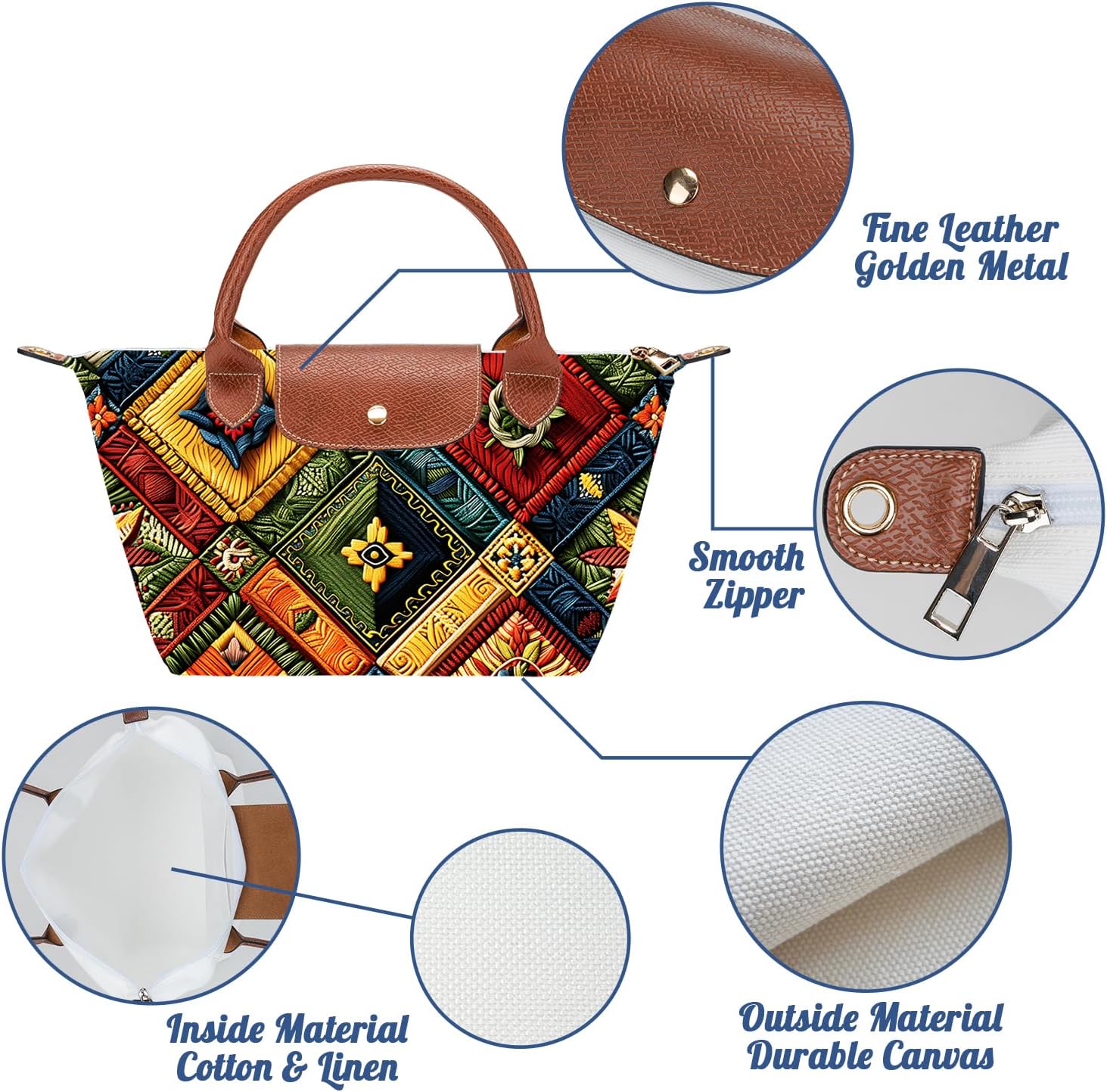 Small Foldable Tote Bag with Zipper for Women, Fashion Canvas Bag - Image 4