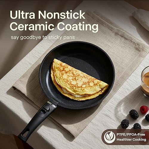 Miniatura 4 de Juego de ollas y sartenes antiadherentes, juegos de utensilios de cocina de cerámica de 21 piezas, inducción de granito para autocaravana, juego