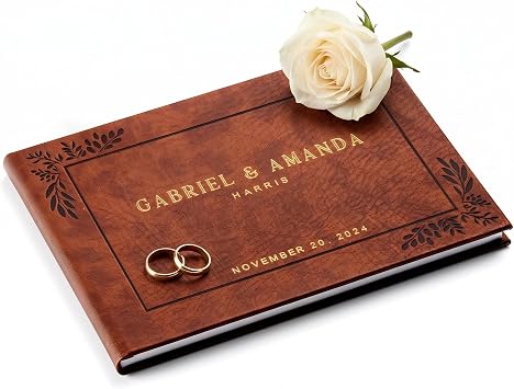 Promot Personalized Hardcover Wedding Guestbook (Brown)