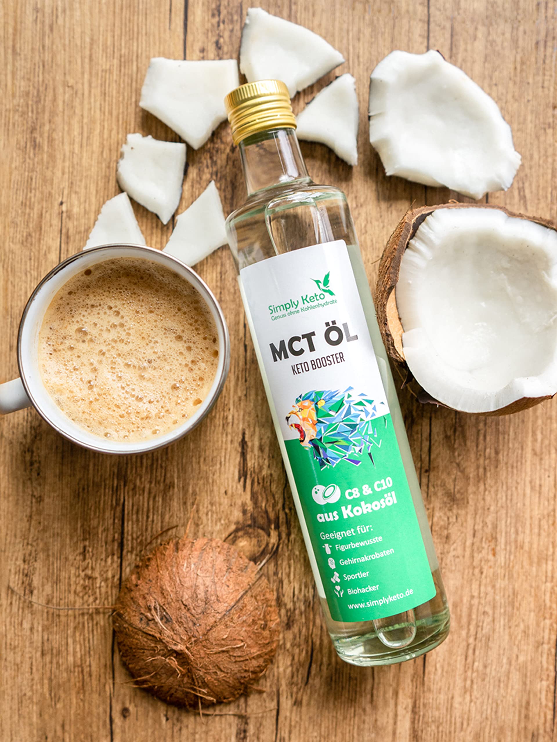 Simply Keto MCT Öl (3x500ml) - Keto Booster aus 100% Kokosöl - 70% Caprylsäure C8 und 30% Caprinsäure C10 - Vegan & Palmölfrei - Optimal für ketogene Ernährung & Bulletproof Coffee - 3x500ml