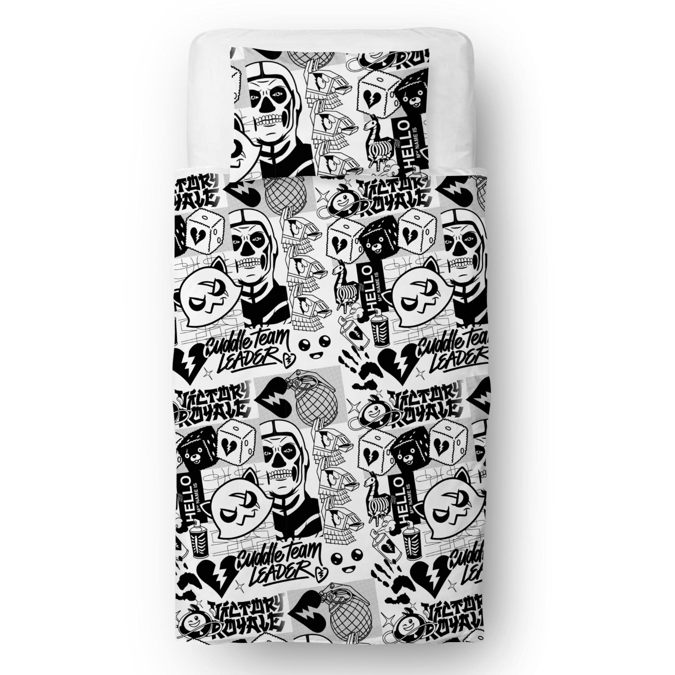Fortnite Official Duvet Cover Fanzine Design | Grey Reversible 2 Sided Bedding Duvet Cover, Official Merchandise with Matching Pillow Case (Single)
