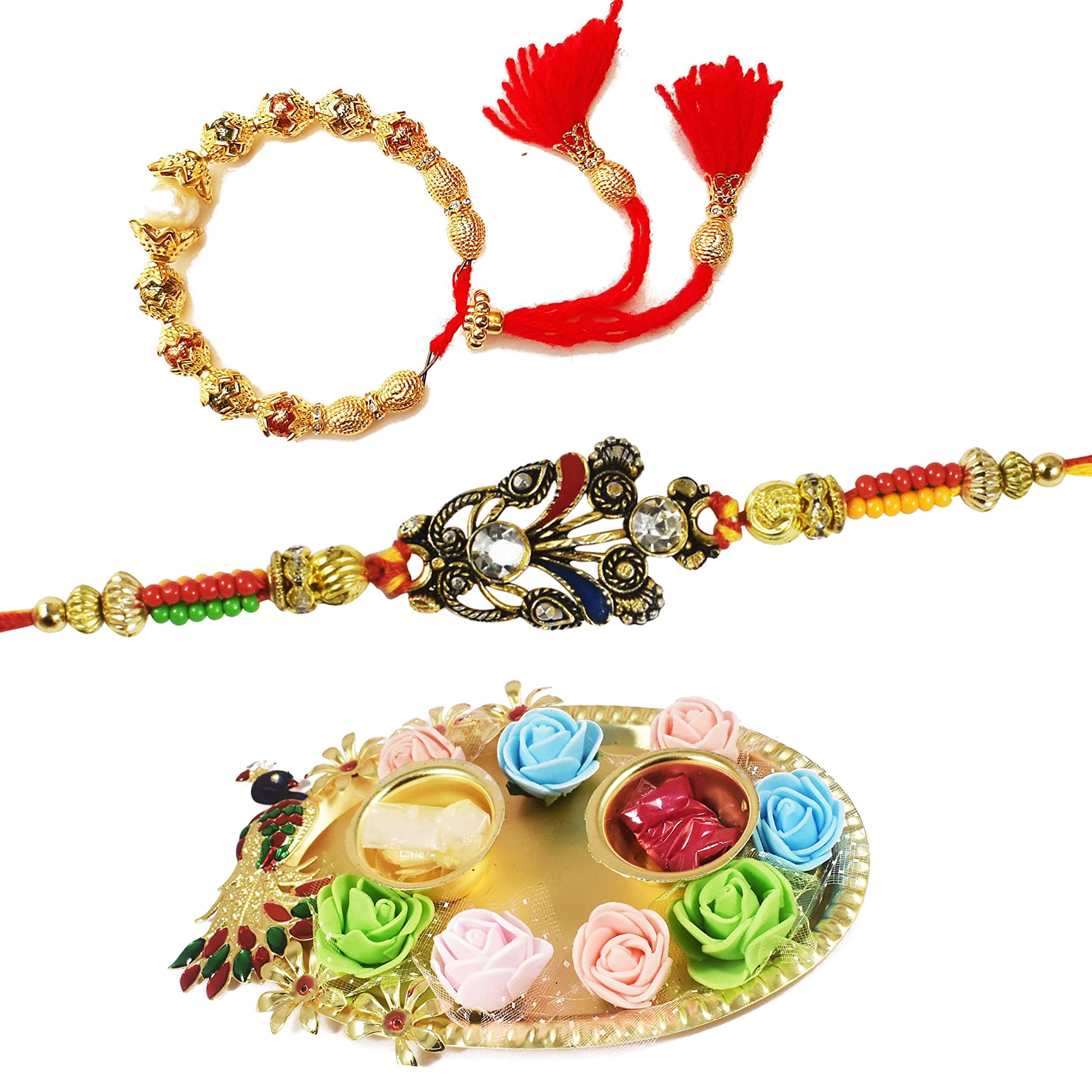 Urvi Creations Trisul Rakhi With Pooja Plate And Bhabhi Bangle Lumba Bhaiya Bhabhi Rakhi For Brother Bhaiya Bhai Rakhi Wristband Bracelet Rakhi For Brother ( Rakhi 134+Gold Kada+Plate)