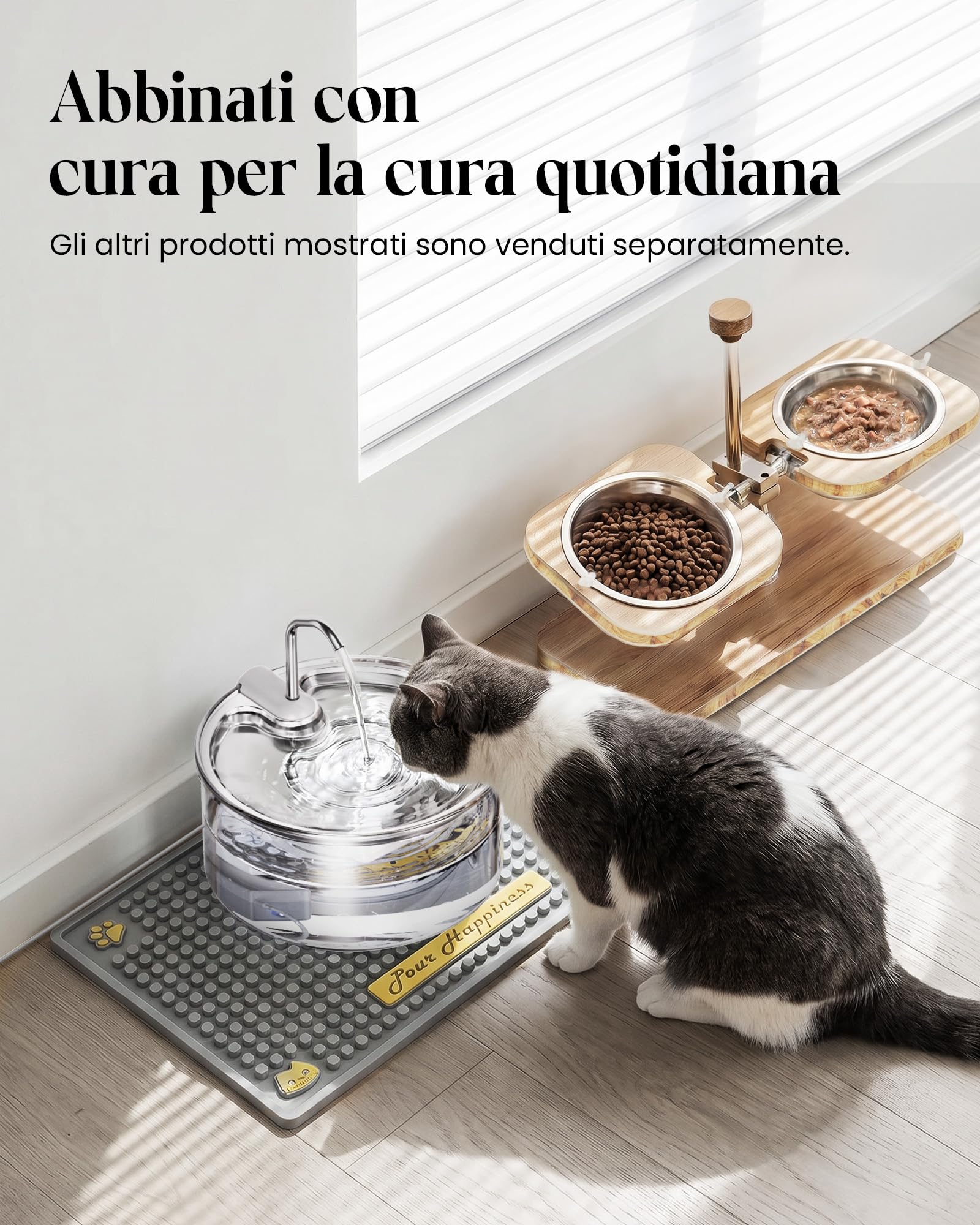 Tomxcute Fontana per Gatti e Cani Piccoli in Vetro 3,2 L, Silenziosa | Controllo facile del livello dell'acqua, design con rubinetto e facile manutenzione
