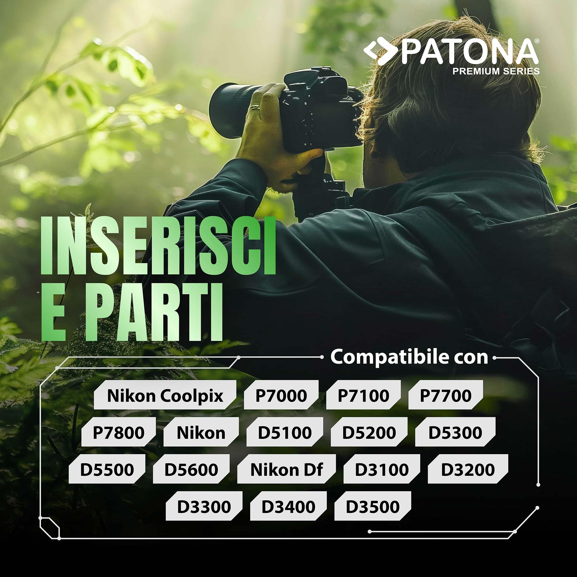Patona batteria con Infochip di nuova generazione per Nikon EN-EL14, Coolpix P7000, Coolpix P7100, Coolpix P7700, D3100, D3200, D5100, D3100 DSLR, D5100 DSLR, D3100 DSLR, D3200 DSLR, Li-Ion, 7.4V, 1050 mAh, funziona con tutte le versioni firmware (compres