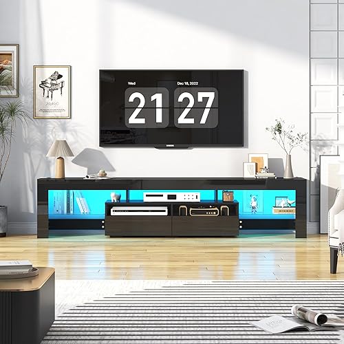 Miniatura 22 de Vinctik 6&Fox Soporte de TV LED de 70 pulgadas para TV de 75/80/85 pulgadas, moderno soporte de TV blanco para sala de estar, centro de