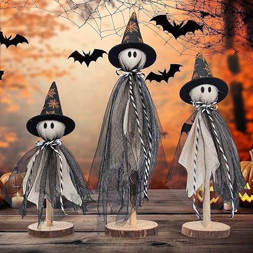 Wooden Ghost Halloween Decorations Indoor, Set of 3 Primitive Halloween