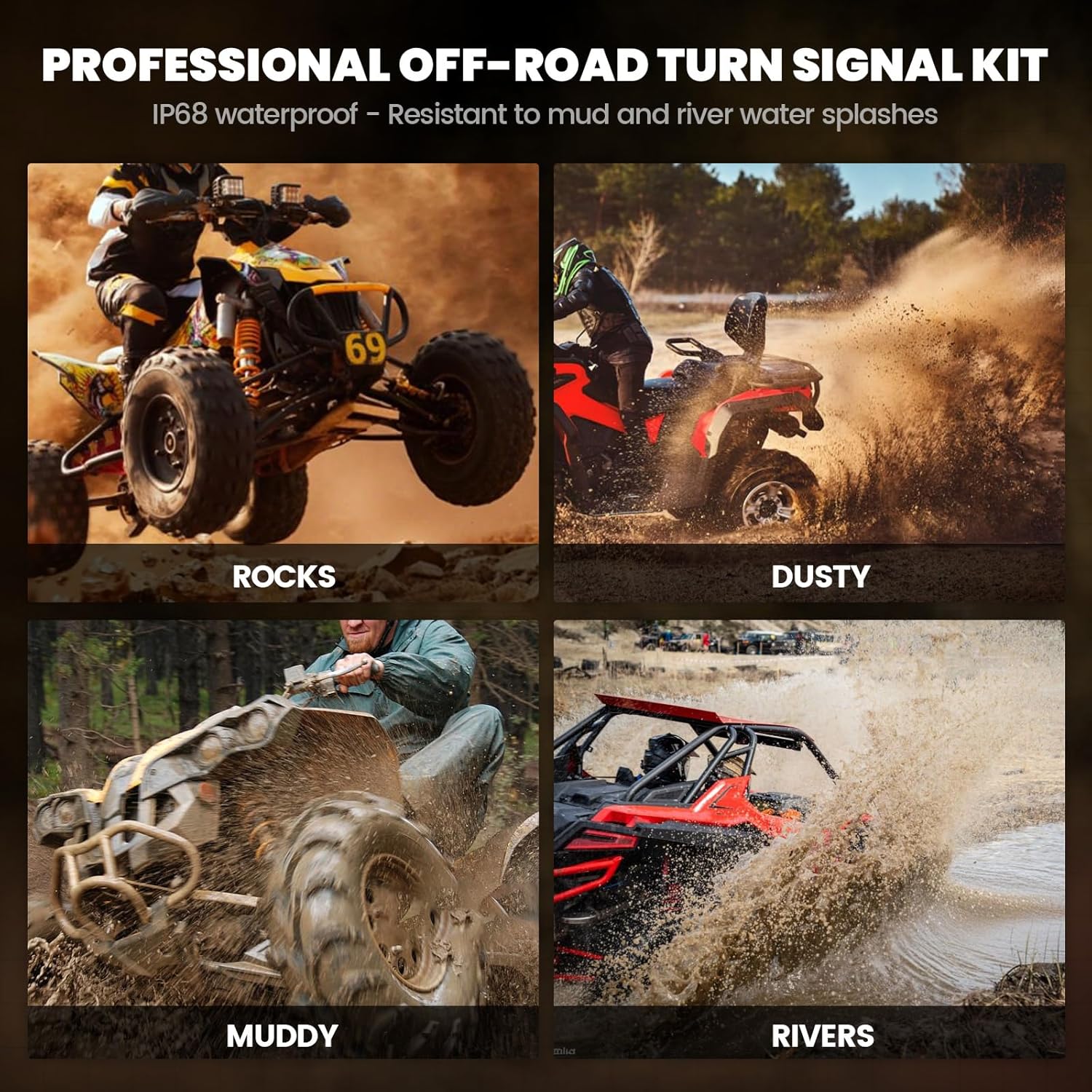 UTV Turn Signal Kit with Horn, ATV SXS Blinker Kit with Brighter LED Lights&110DB Horn&Rocker Switch&Flasher Relay, Universal 12V Street Legal for Polaris, Can-Am, Kawasaki, Golf Cart