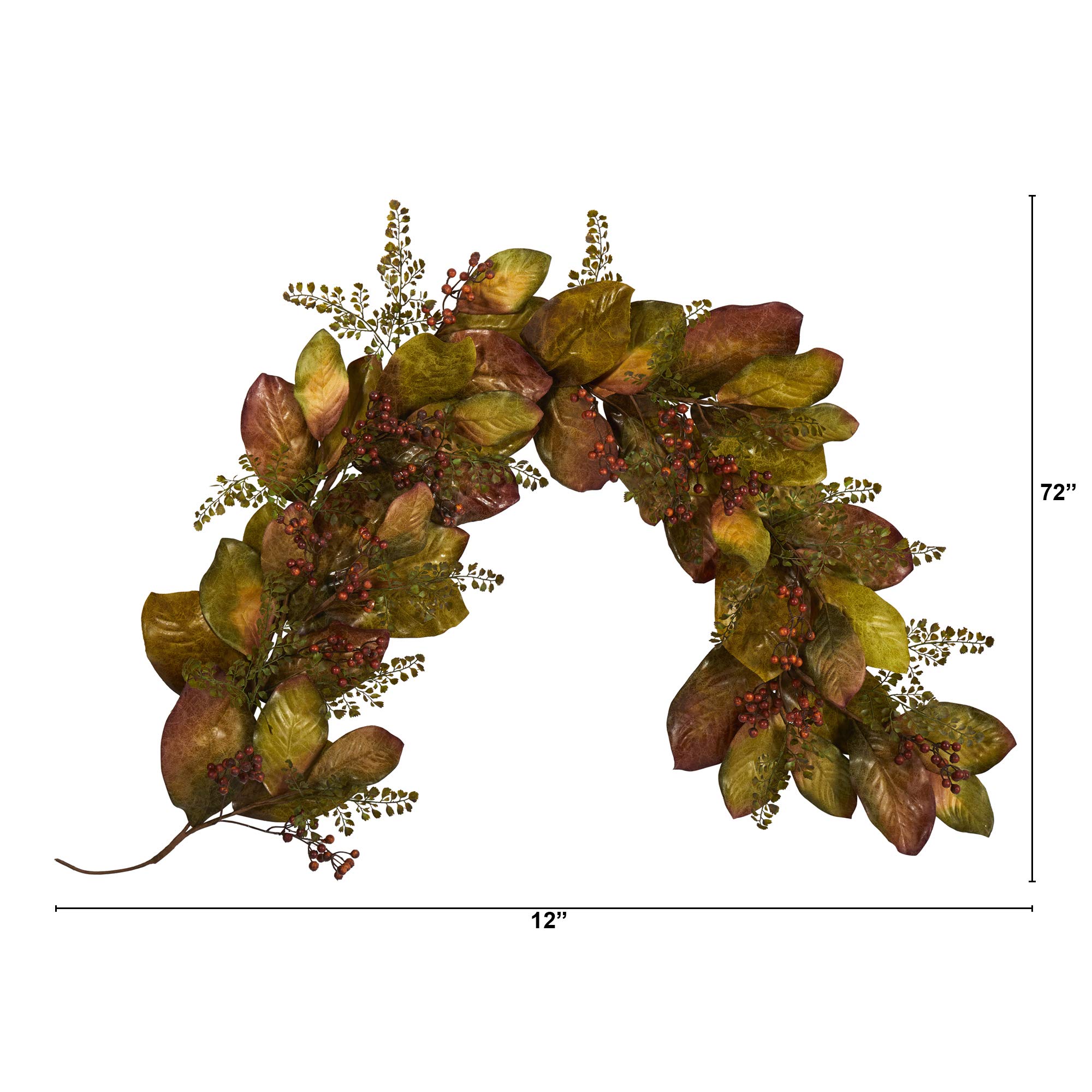 Nearly Natural 6ft. Autumn Magnolia Leaf and Berries Artificial Garland
