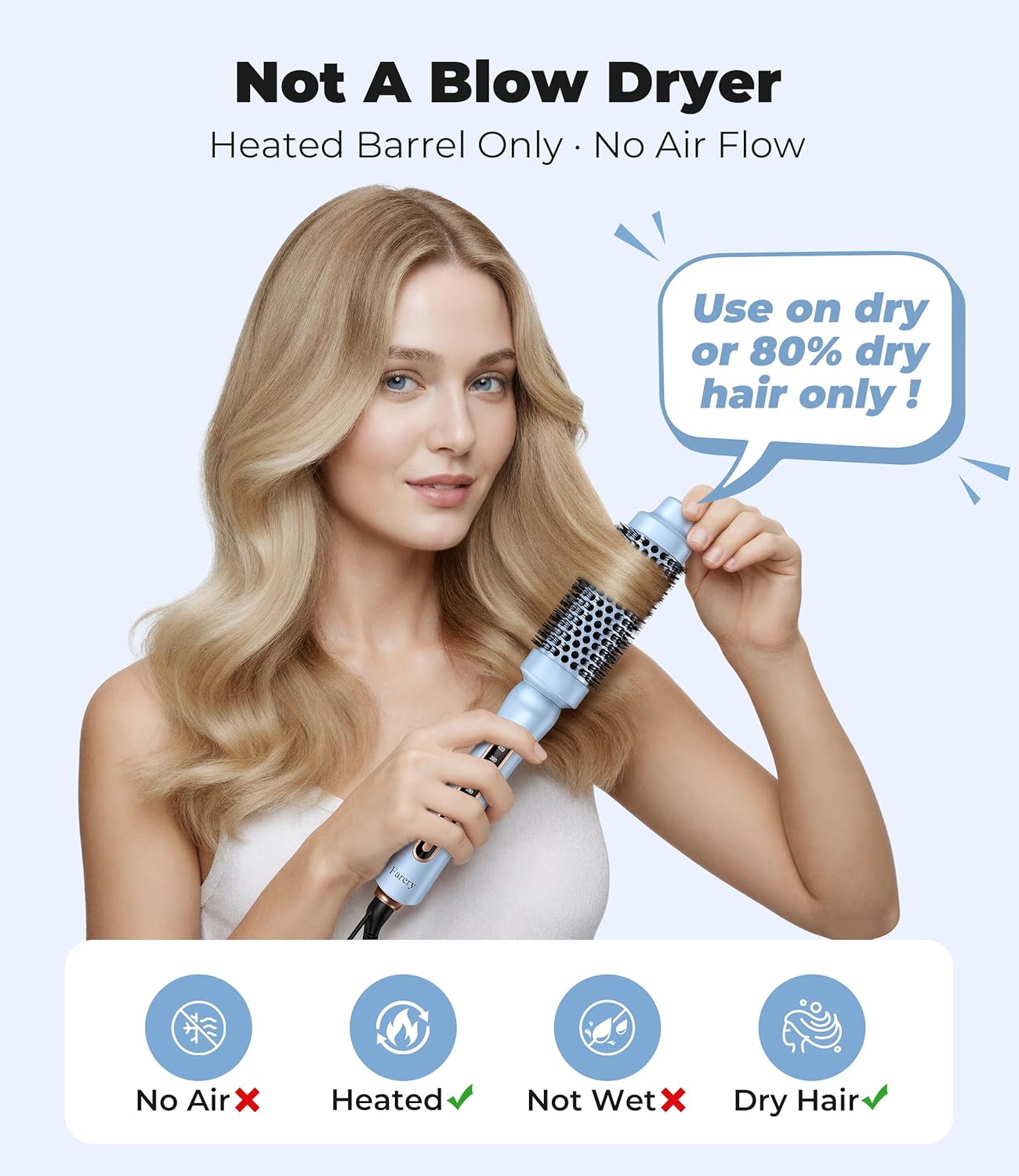 Farery Thermal Brush 1.5 Inch for Short to Medium Hair, Heated Round Curling Iron with 5 Heat Settings Up to 420°F, Hot Styling Tool for Curls Bangs Volume Flips, Dual Voltage Travel