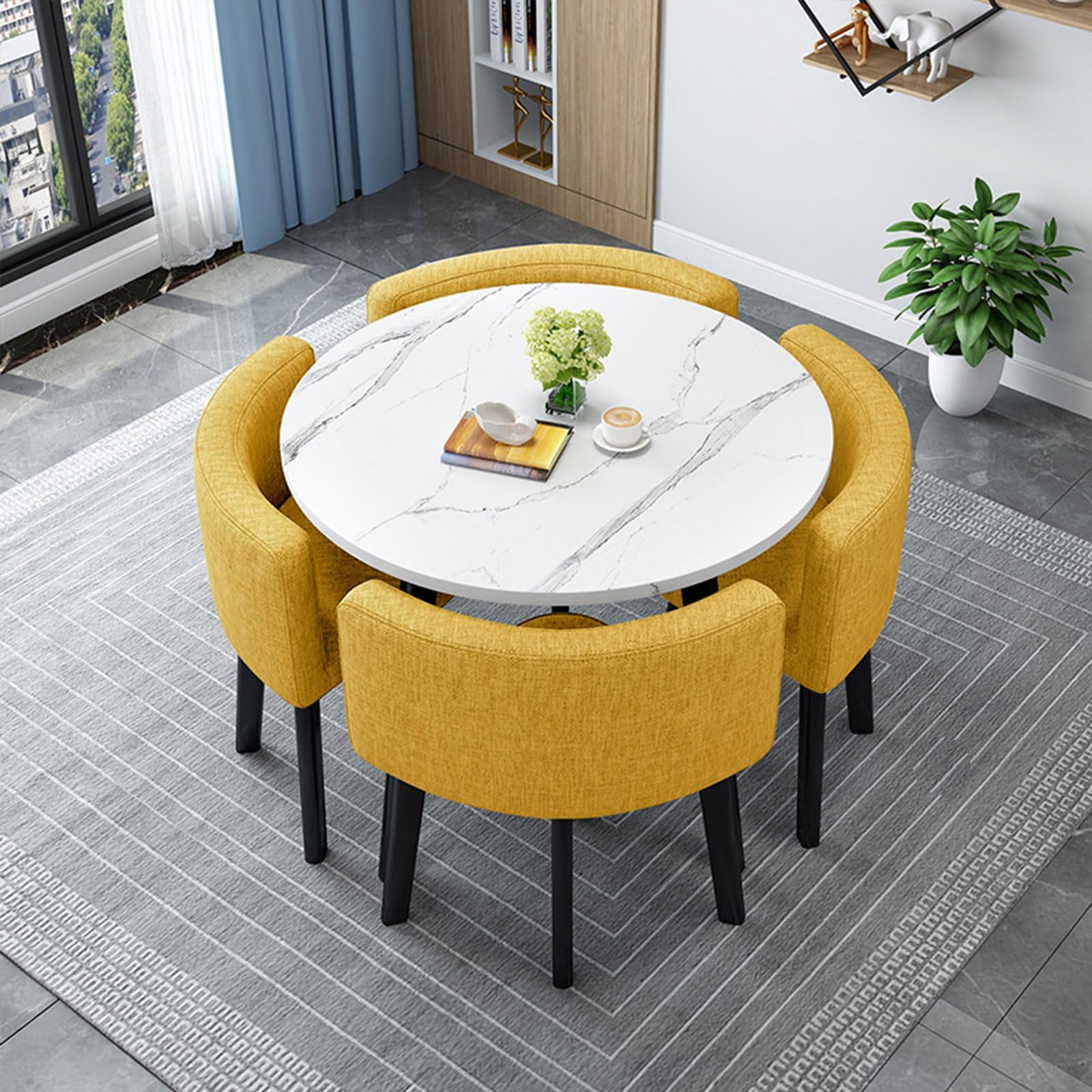 Round/Square Dining table Set with Chairs,Modern Conference Table and 4 Chairs Set,Reception Table and Chair Combination,Wooden Kitchen Table Set for 4 for Dining Room(80cm(31.5in),G)