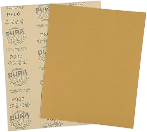 Miniatura 3 de Dura-Gold Hojas de papel de lija dorado prémium de 9 x 11 pulgadas, grano 800 (caja de 10)  carpintería para muebles de madera, pintura automotriz,