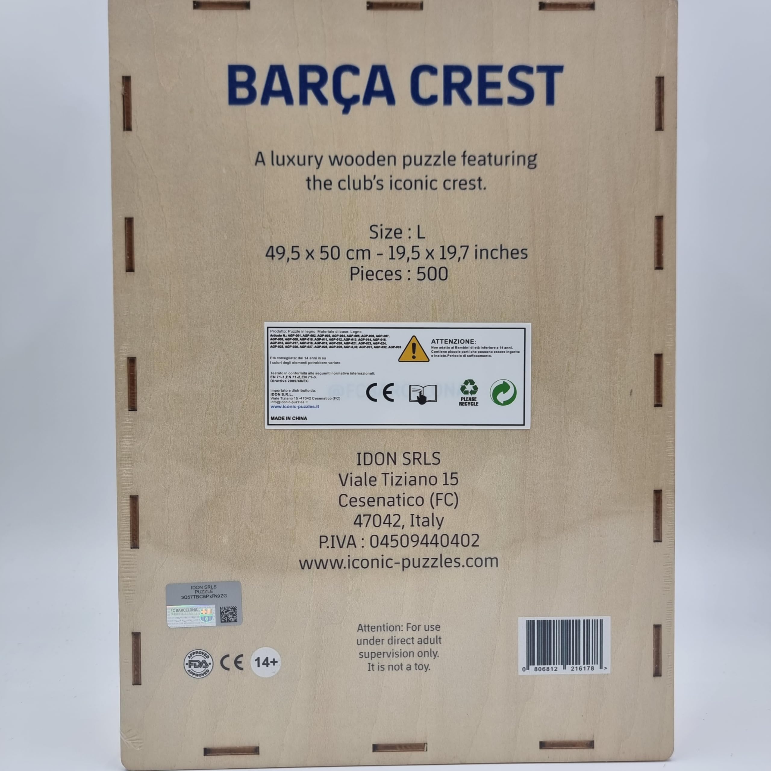 Iconic Puzzles - Logo Barcelona, Oficjalny produkt, drewniane puzzle dla dorosłych i dzieci, 100% zrównoważone drewno, L, 500 sztuk