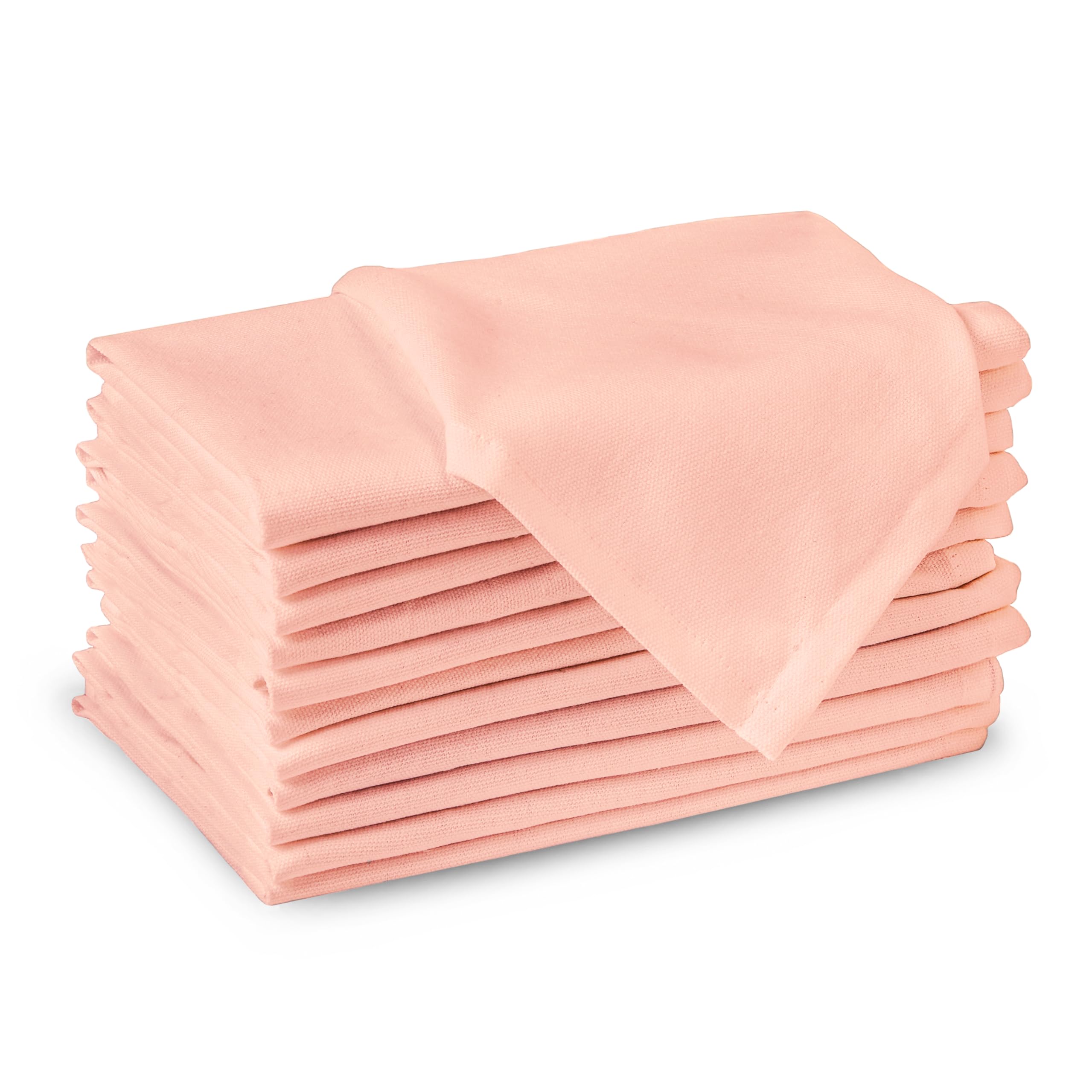 Encasa XO Peach Cloth Napkins Set of 12, 17"x17" | Solid Color Cotton Dinner Napkins | Washable & Reusable Wedding Napkins for Holiday Dinners, Party, & Everyday Table Decor