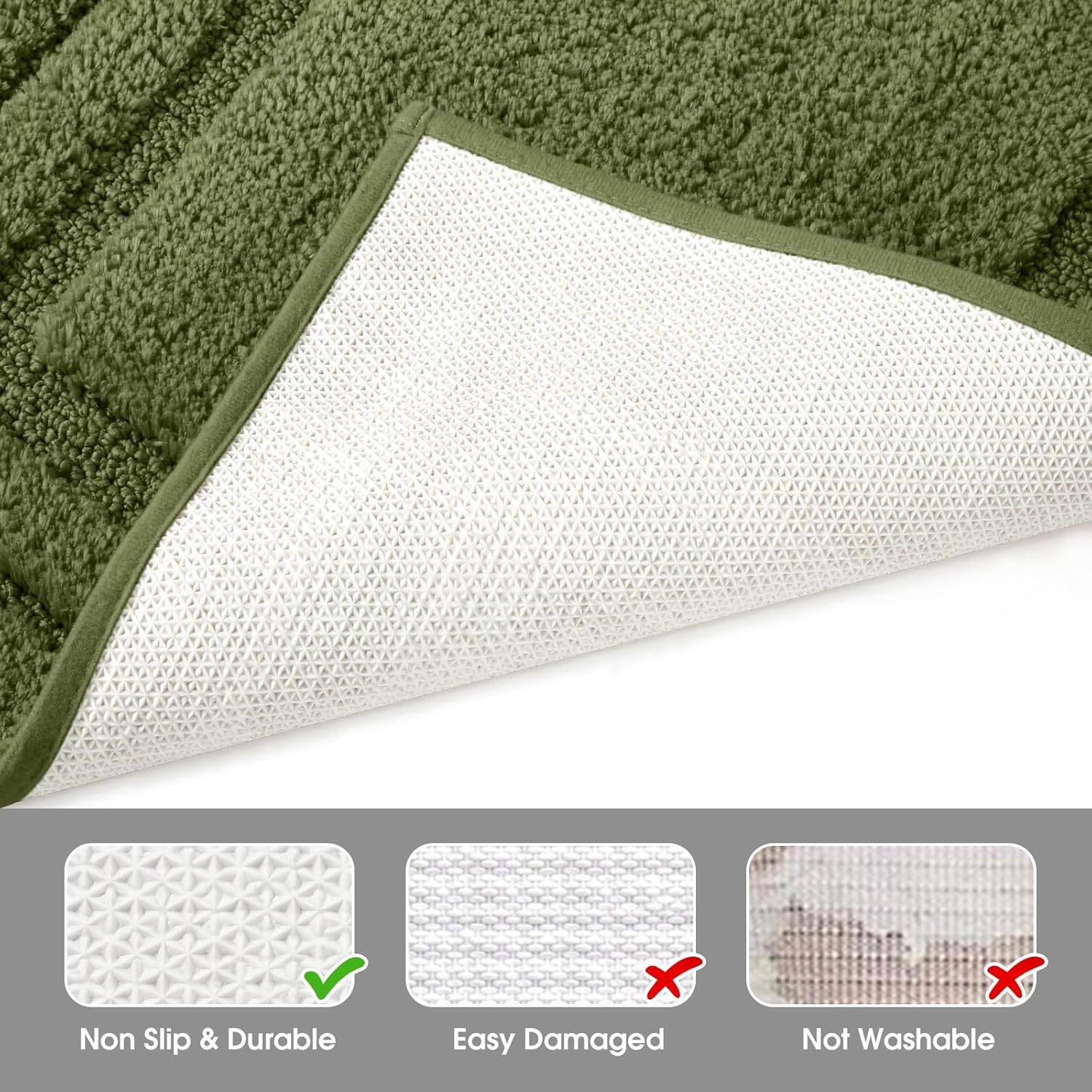 HOMEIDEAS Bathroom Rugs Sets 2 Piece, Super Soft and Absorbent Non Slip Microfiber Machine Washable Bath Mat Set (20" x 32" + 16" x 24", Sage Green) - Image 5