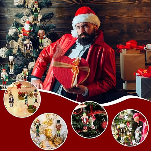 Miniatura 6 de Syhood 10 piezas de cascanueces de decoración de Navidad, cascanueces de madera, decoración colgante de cascanueces de 5 pulgadas de alto,