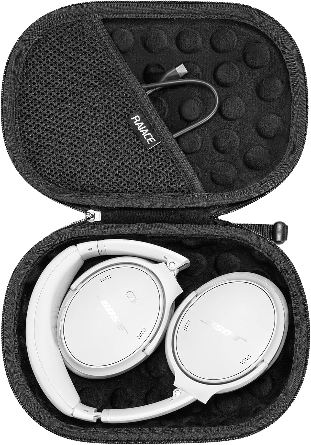 RAIACE Hard Storage Case Compatible with Bose QC 45 II, QC 35 (Series II), QC35, QC25 Headphones and Accessories, Protective Carrying Bag. - Black (Black Lining)