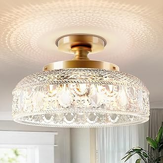 Lamomo Semi Flush Mount Ceiling Light, Upgraded Larger Golden Hallway Light Fixture, 3-Bulb Globe Glass Close to Ceiling Scone,Indoor Hanging Light for Bedroom Kitchen Porch Hallway,Bulbs Not Included