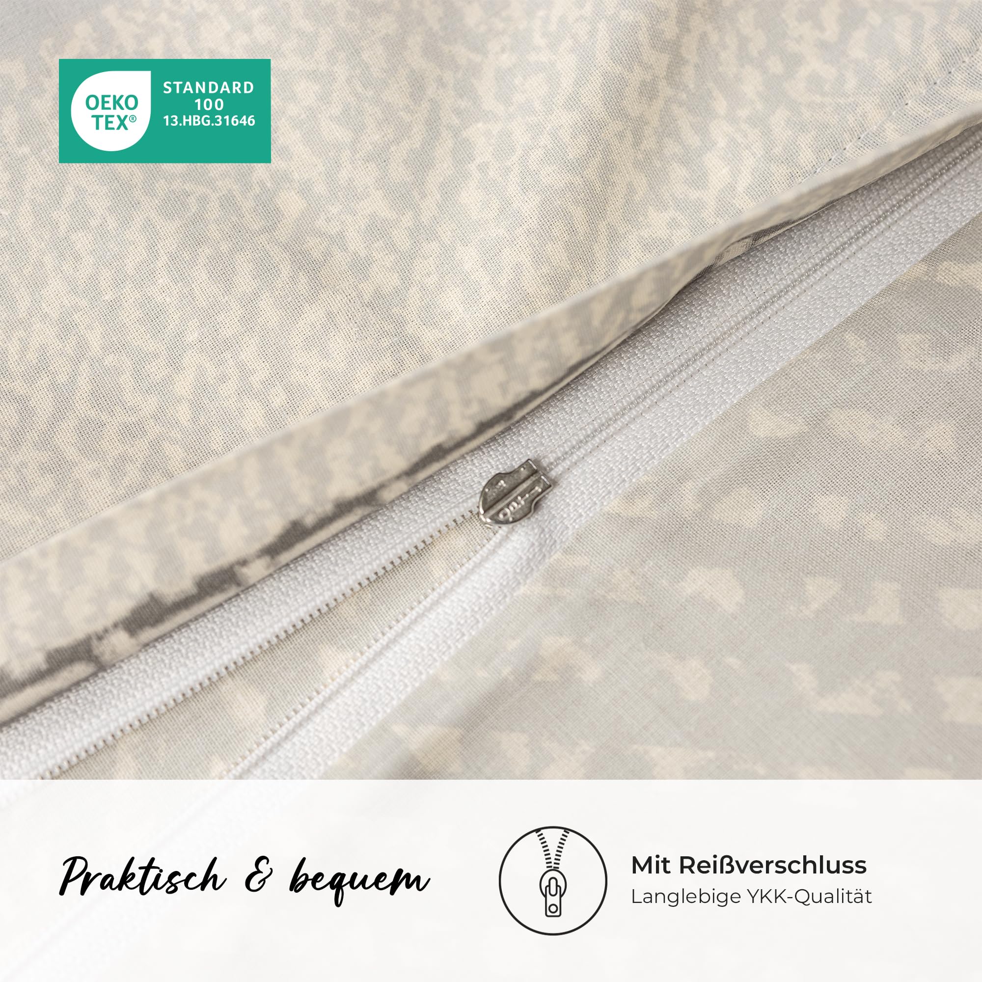 Ropa de cama premium de 200 x 200 – 100 % algodón, certificado Öko-Tex, tejido Renforcé, transpirable e hipoalergénico, con cremallera, 3 piezas, funda nórdica + 2 fundas de almohada de 80 x 80