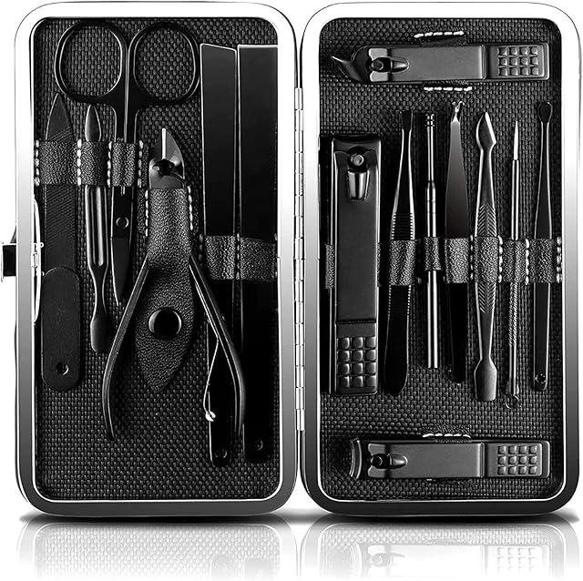 JamBer Manicure Set 15 in 1 Stainless Steel Professional Nail Clippers Scissors Pedicure Set Grooming Kit for Thick Nails Cuticle Remover Toe Nail Toenail Care Travel Tool Kit Gift for Men Women
