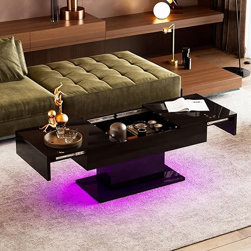 Miniatura 6 de Wood Coffee Table for Living Room Sliding Top with Hidden Storage,Rectangle Modern Cocktail Table, Pull Out Center Table, Extendable Contemporary,