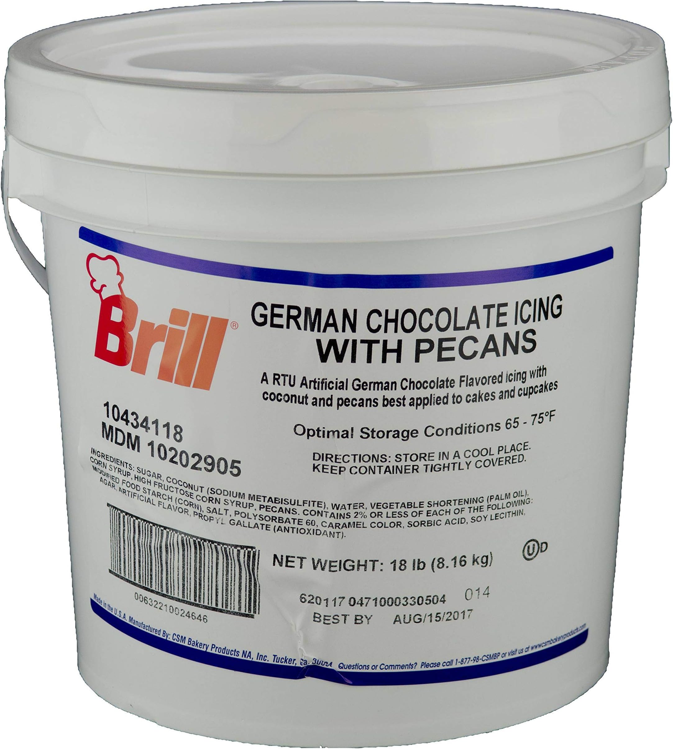Brill Transmart German Chocolate Icing, 18 Pound Pail -- 1 each.