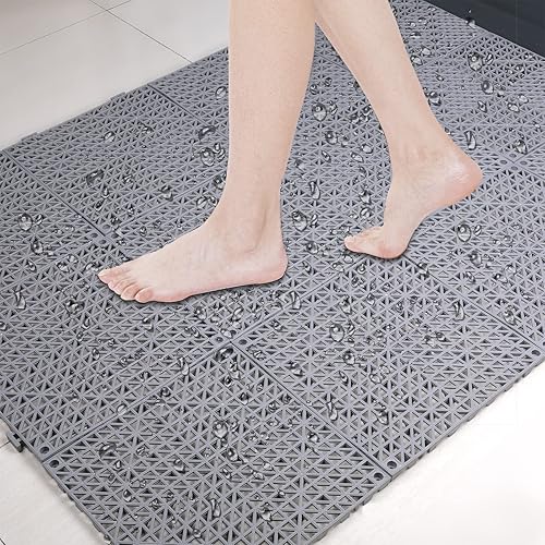 Miniatura 6 de SOUJOY 12 cojines modulares entrelazados, azulejos de goma de 11.6 x 11.6 pulgadas con agujeros, tapete de drenaje antideslizante para piscina,