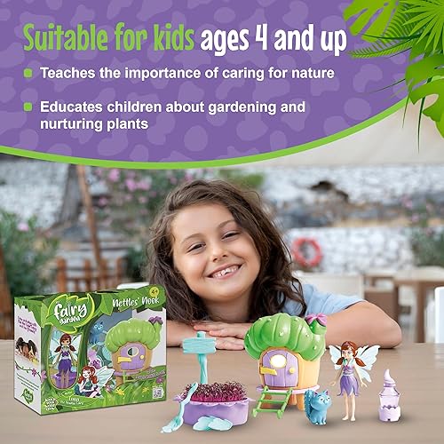 Miniatura 5 de Nettles' Nook Mini Terrarium - Pequeño jardín con hada de sombra y muñeca de gato - Cultiva tu propio mini kit de jardín - Juego educativo con