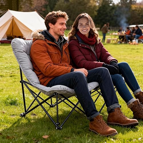 Miniatura 2 de Silla de camping doble acolchada de gran tamaño con respaldo alto, silla plegable y cómoda de alta resistencia, silla de mariposa para adultos,