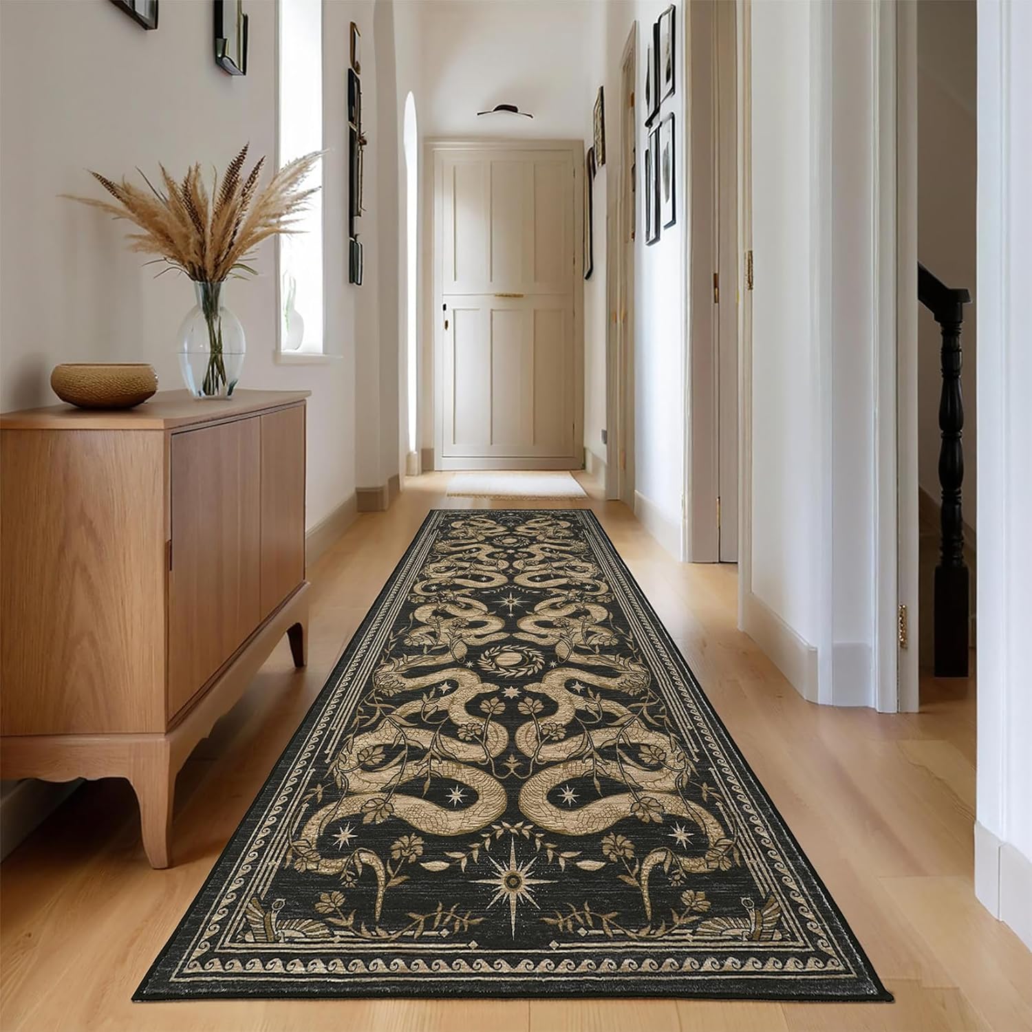 Snake Kitchen Rugs 2x6, Washable Soft Non Slip Hallway Entryway Runners Low Pile Stain Resistant Forest Jungle Rugs for Laundry Bathroom Bedside Bedroom, Dark Grey