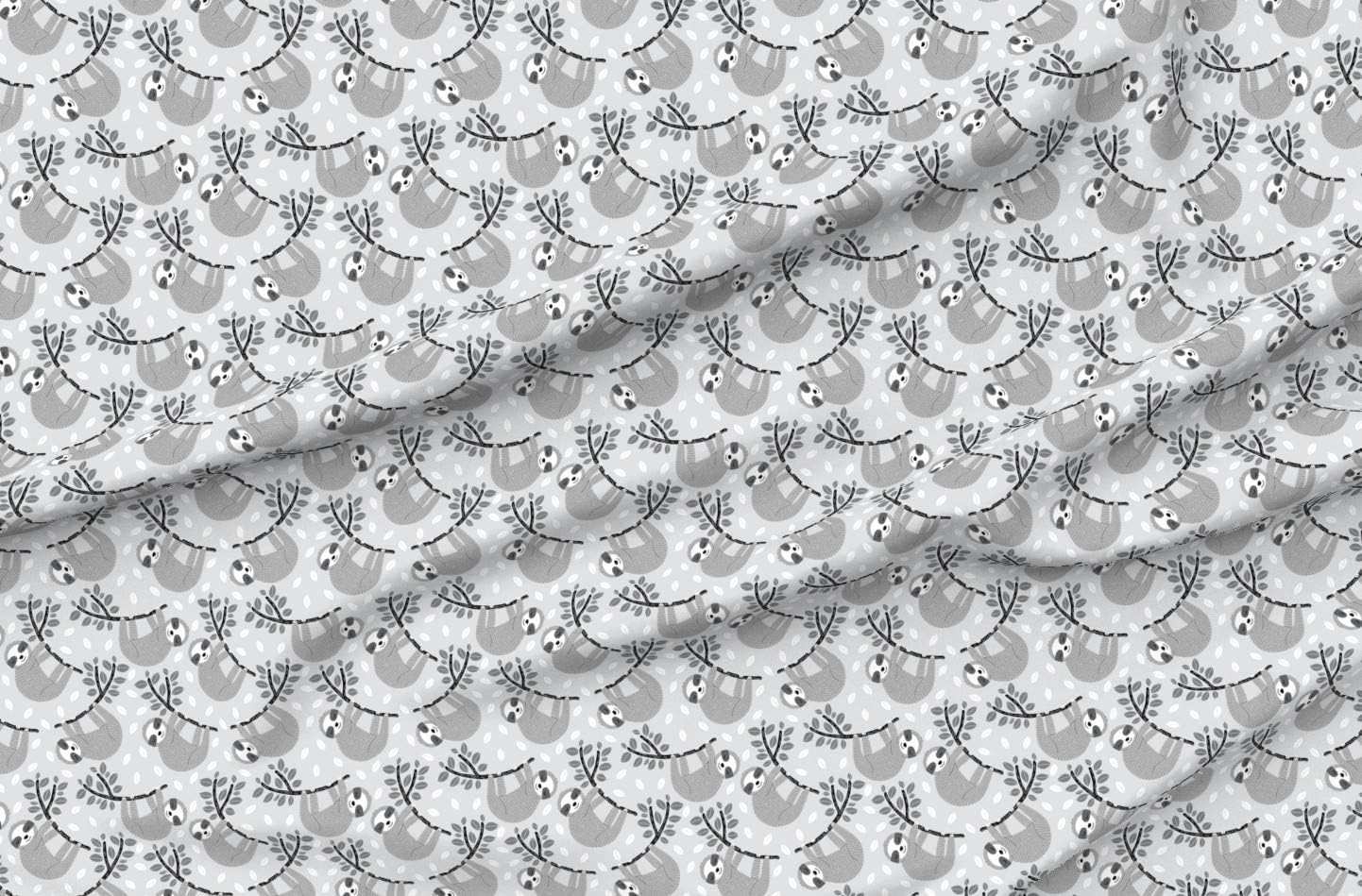Spoonflower Fabric - Sloths Gray Black Sloth Jungle Kids Printed on Organic Cotton Sateen Fabric by The Yard - Sewing Quilting Apparel Home Decor