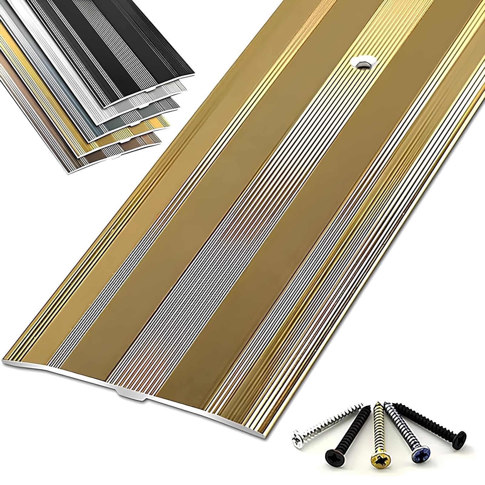 Striscia Transizione per Pavimenti in Alluminio 6 cm Larghezza | Profilo di Transizione Preforato per Porta e Riempimento Fessure Parquet e Piastrelle(Gold,60mmx130cm)