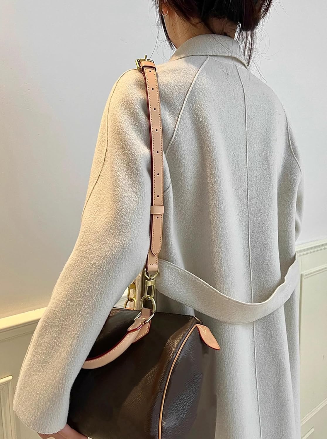 Genuine Vachetta Leather Crossbody Strap Vachetta Leather Replacement Bags Strap Adjustable Shoulder Strap for Speedy 20 25 30(Apricot Width 0.71“ Adjustalbe) - Image 5