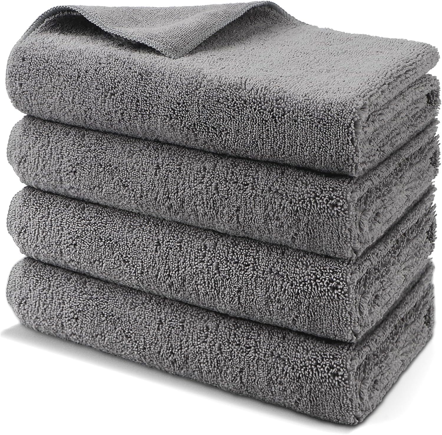Auto Hub 340 GSM Microfiber Cloth for Car - Edgless & Dual Sided Microfiber Cloth - Lint & Streak Free Car Cleaning Cloth - Multipurpose Car Wash Cloth for Interior & Exterior - 4pc, 40x40 cm- Grey